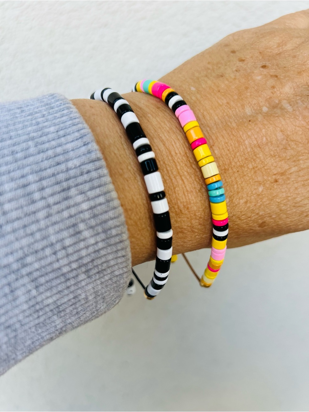 Beaded Adjustable Stackable Bracelets - Black & Multi
